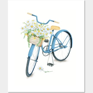 Vintage Blue Bicycle With Flowers Posters and Art